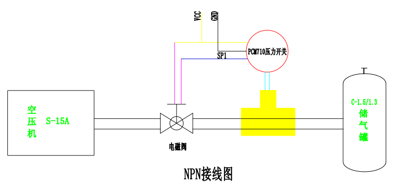 智能壓力開(kāi)關(guān)NPN接線圖